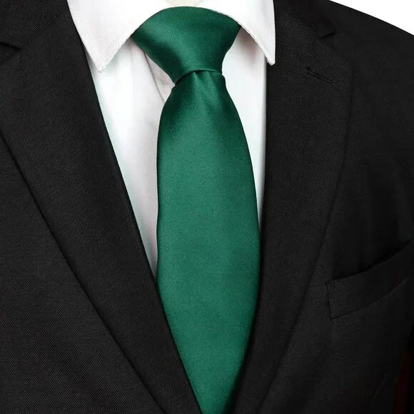 Men's Emerald Green Solid Pure Color Imported Polyester Formal Neck Ties - Picture 2 of 4
